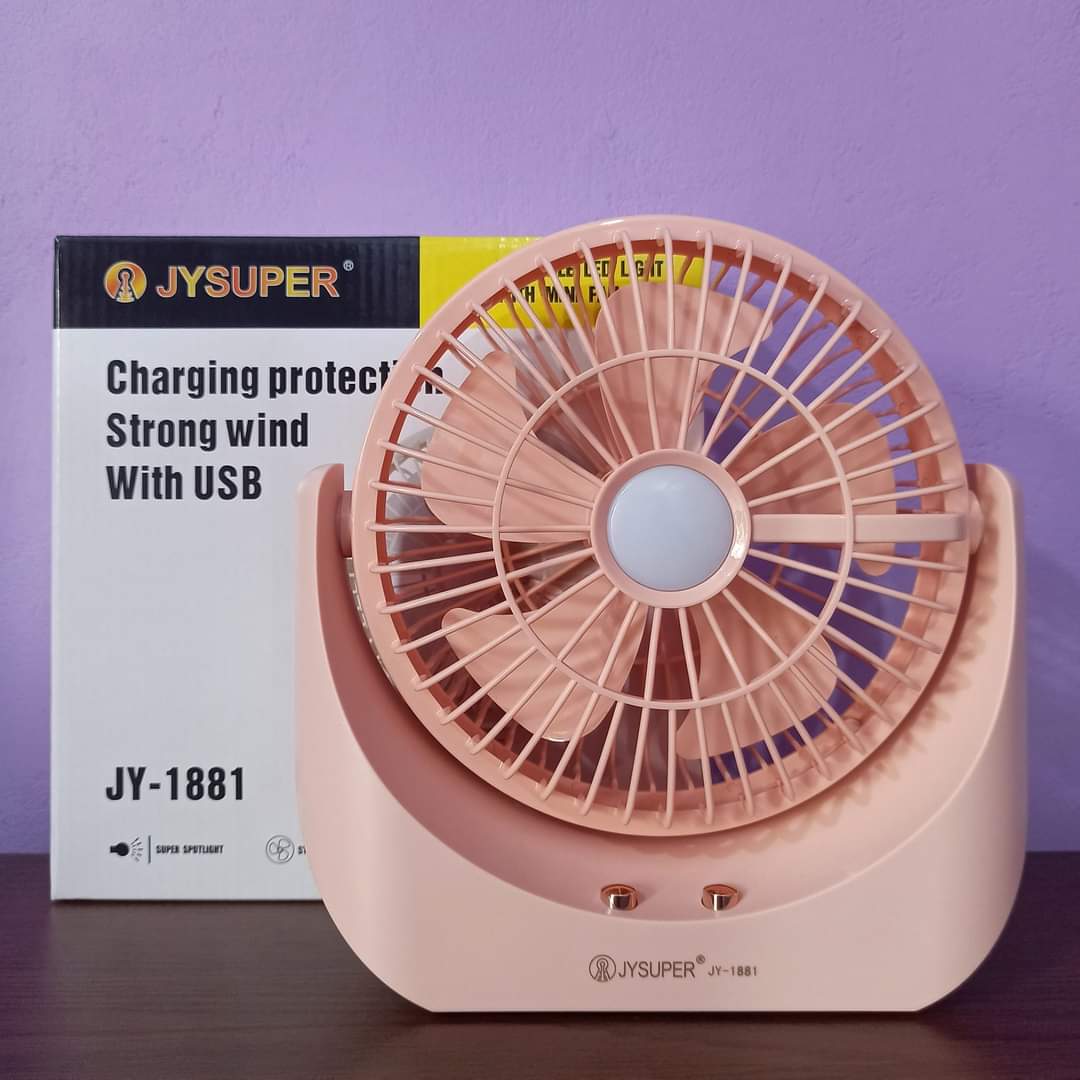 JY-1881 Rechargeable Fan With LED Light ( Double Battery)